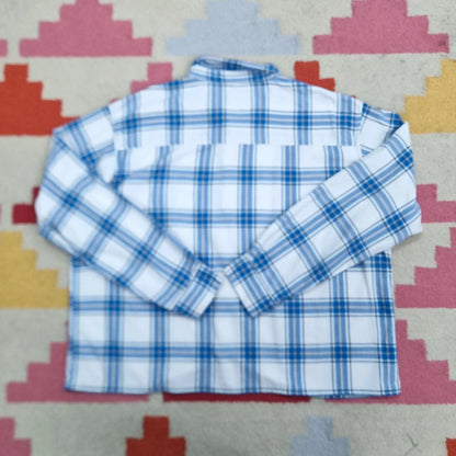 Vintage Columbia Boxy Fit Cropped Shirt Long Sleeve XXL Check Blue Button Up Skater Y2K Surf