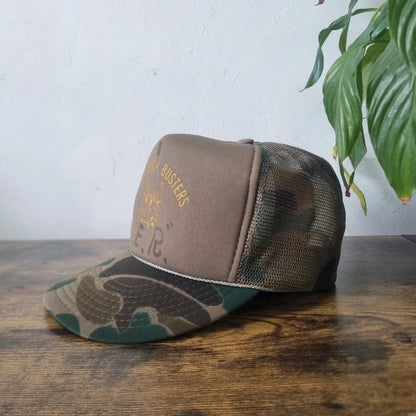 Vintage American Trucker Hat Snapback cap one size adjustable khaki camo buck busters deer