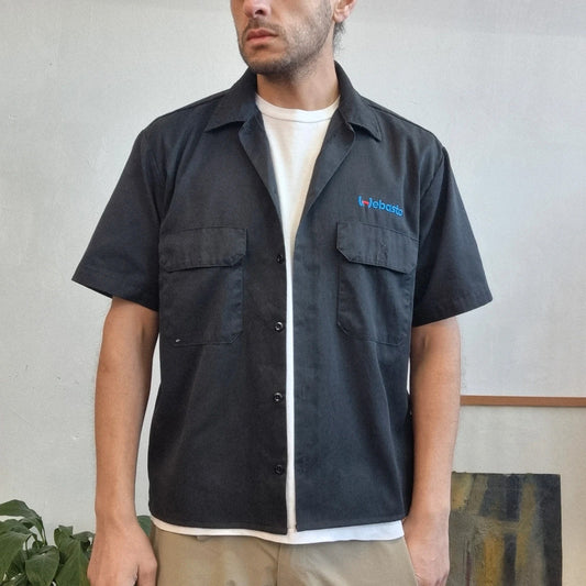 Vintage Dickies Boxy Fit Cropped Shirt Short Sleeve Medium plain Blue Button Up Skater Y2K Surf