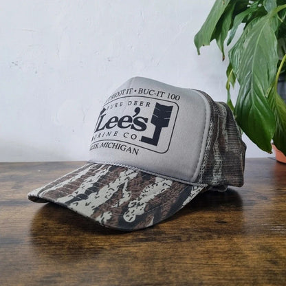 Vintage American Baseball Hat Snapback cap one size adjustable grey brown camo Lee's pure deer