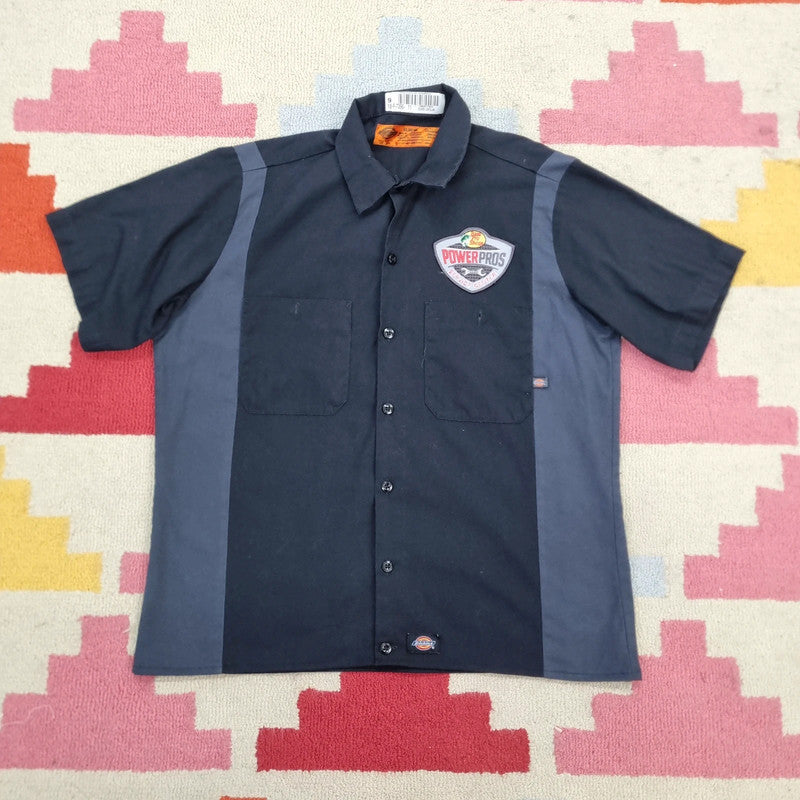 Vintage Dickies Boxy Fit Cropped Shirt Short Sleeve Medium plain Black Button Up Skater Y2K Surf
