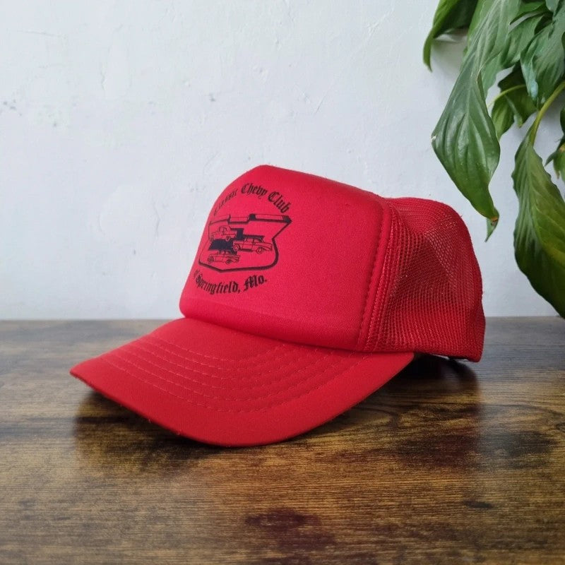 Vintage American Trucker Hat Snapback cap one size adjustable red Chevrolet club chevy