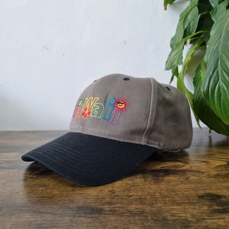 Vintage American Baseball Hat Snapback cap one size adjustable grey black Hawaii