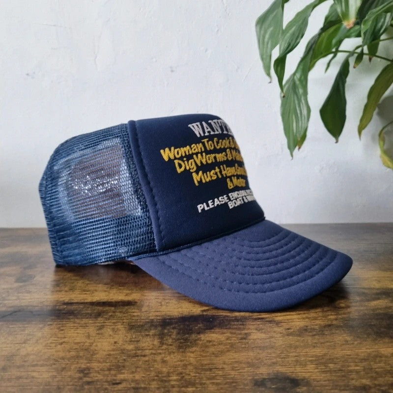 Vintage American Trucker Hat Snapback cap one size adjustable navy fishing novelty