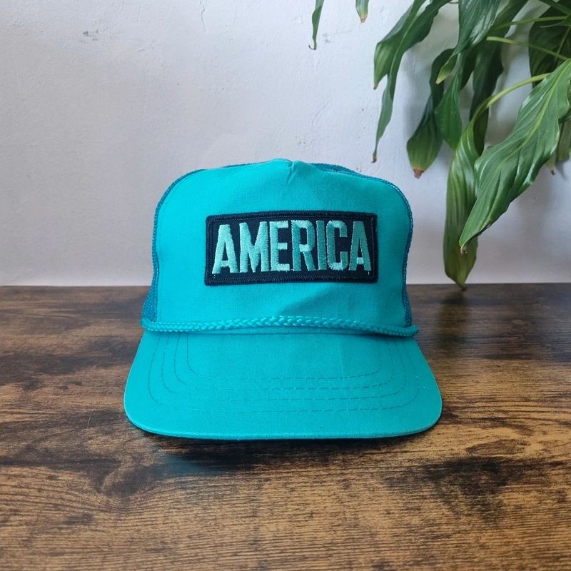Vintage American Trucker Hat Snapback cap one size adjustable America green