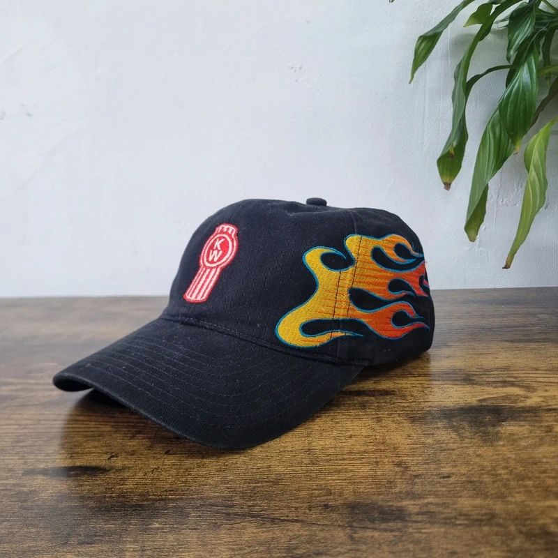 Vintage American Biker Baseball Hat Snapback cap one size adjustable flames black multi