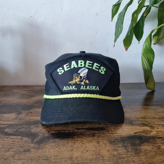 Vintage American Trucker Hat Snapback cap one size adjustable black seabees alaska