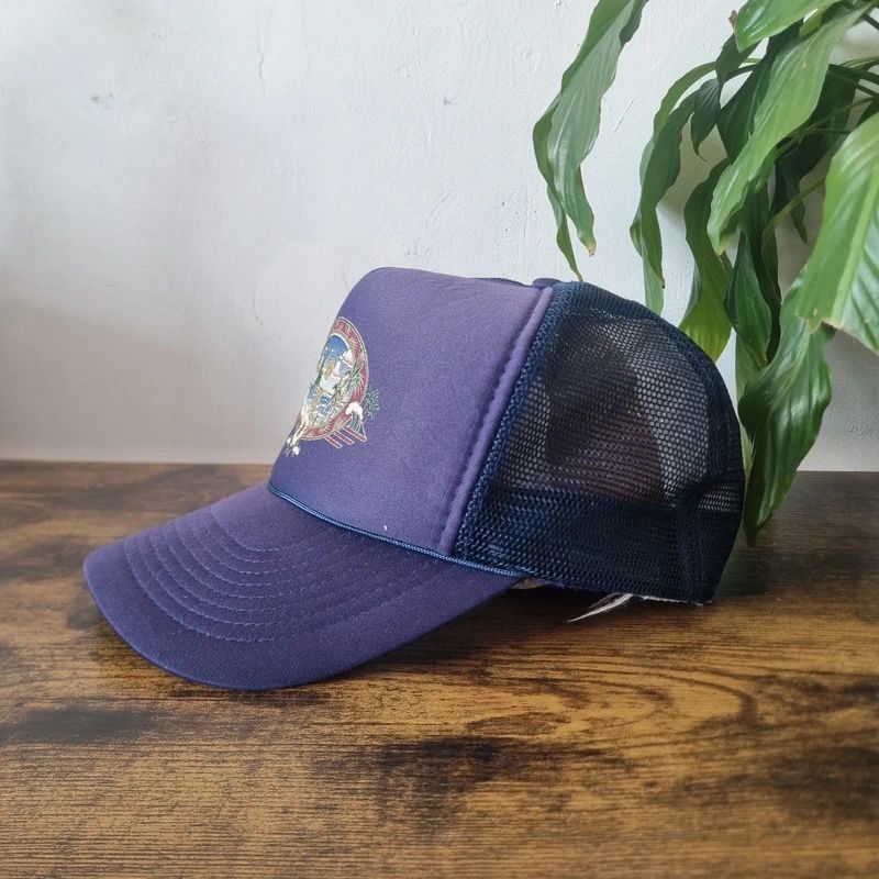 Vintage American Trucker Hat Snapback cap one size adjustable dark purple palm tree