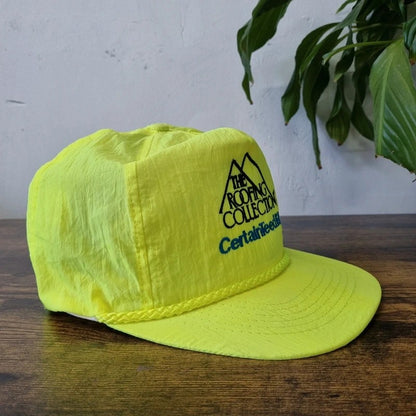 Vintage American Trucker Hat Snapback cap one size adjustable neon yellow roofing collection