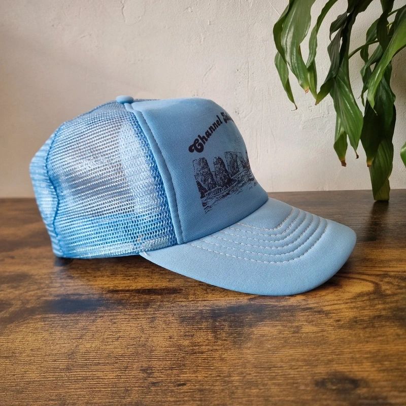 Vintage American Trucker Hat Snapback cap one size adjustable channel island light blue