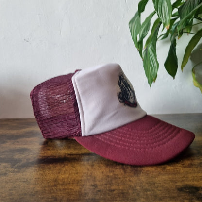 Vintage American Trucker Hat Snapback cap one size white burgundy