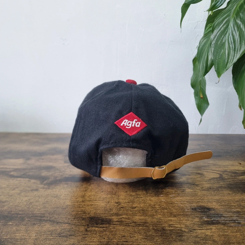 Vintage Agfa Film Basbeall cap strapback hat one size black red adjustable photography