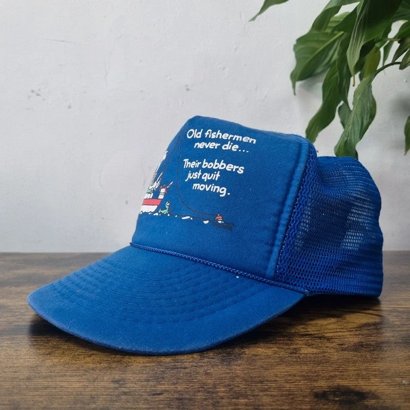 Vintage American Trucker Hat Snapback cap one size adjustable blue Fishing novelty