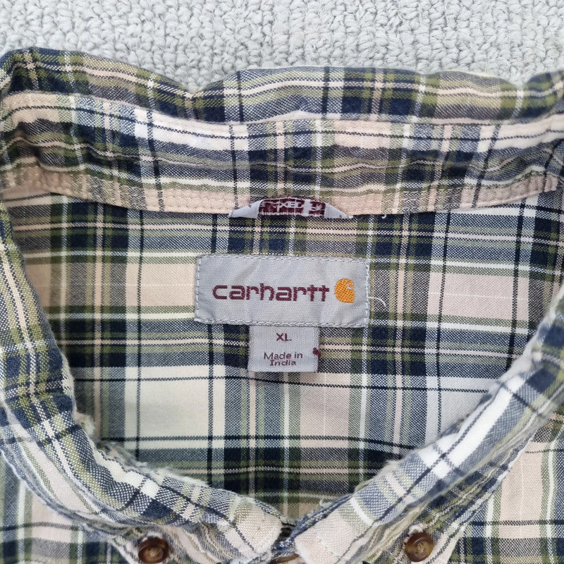Vintage Carhartt Boxy Fit Cropped Shirt Short Sleeve XL check brown Button Up Skater Y2K Surf