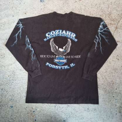 Harley Davidson Biker Blue Lightning Long sleeve shirt Mens 04 - Black - Size L