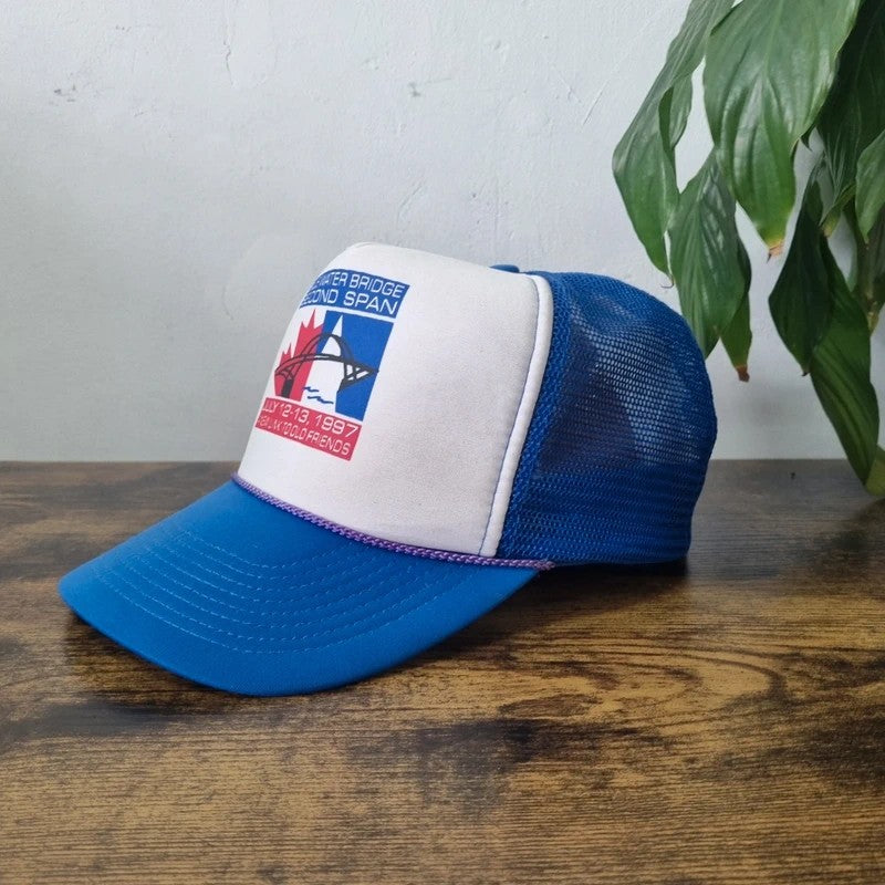 Vintage American Trucker Hat Snapback cap one size adjustable blue white blue water bridge