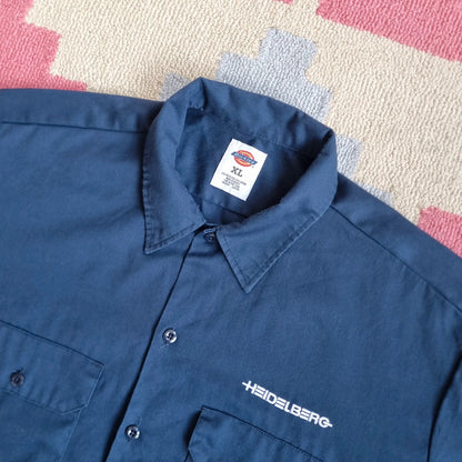 Vintage Dickies Boxy Fit Cropped Shirt Short Sleeve XL plain navy Button Up Skater Y2K Surf