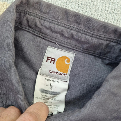 Carhartt FR Boxy Fit Cropped Shirt Long Sleeve large plain grey Button Up Skater Y2K