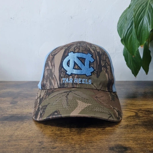 Vintage American Baseball Hat Snapback cap one size realtree camo khaki blue North Carolina