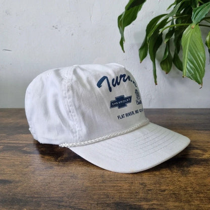 Vintage American Trucker Hat Snapback cap one size adjustable white Chevrolet turner dealer