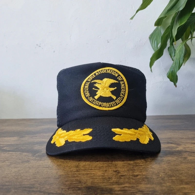 Vintage American baseball Hat Snapback cap one size adjustable black yellow captain eagle