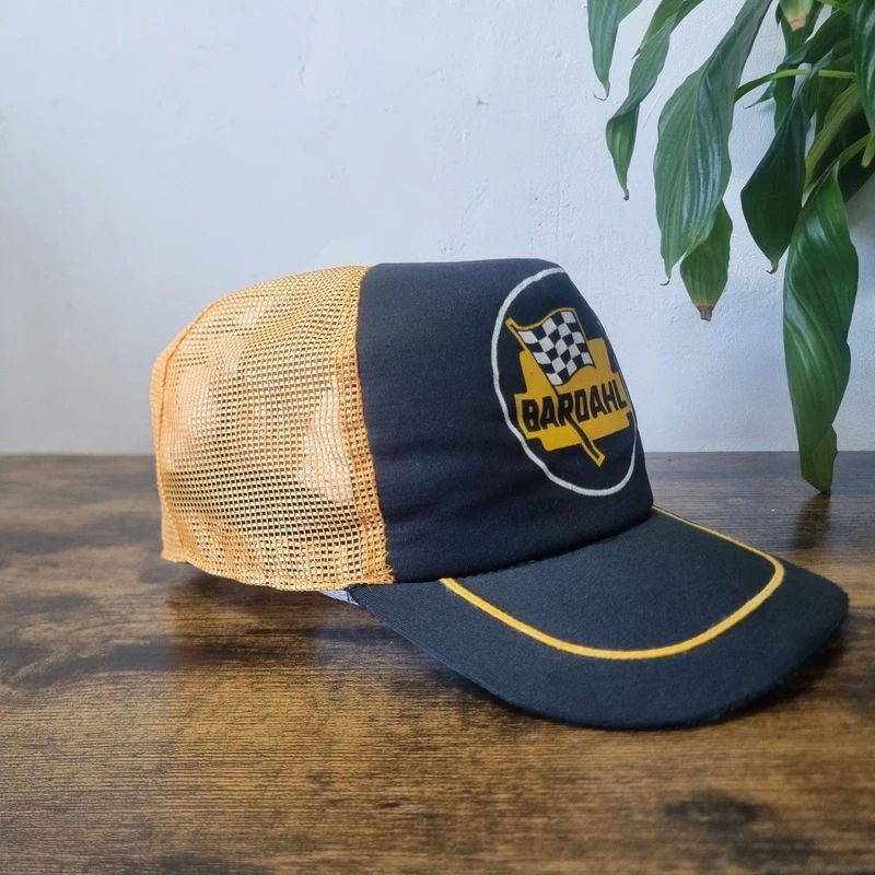 Vintage American Trucker Hat Snapback cap one size adjustable black yellow bardahl racing