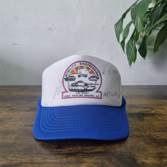 Vintage American Trucker Hat Snapback cap one size adjustable blue white