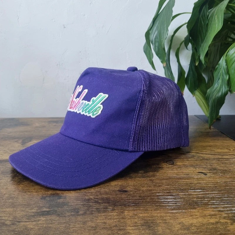 Vintage American Trucker Hat Snapback cap one size adjustable nashville purple
