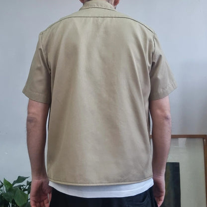 Vintage Dickies Boxy Fit Cropped Shirt Short Sleeve Medium plain beige Button Up Skater Y2K Surf