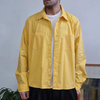 Carhartt Boxy Fit Cropped Shirt Long Sleeve XXL plain Yellow Button Up Skater Y2K Surf