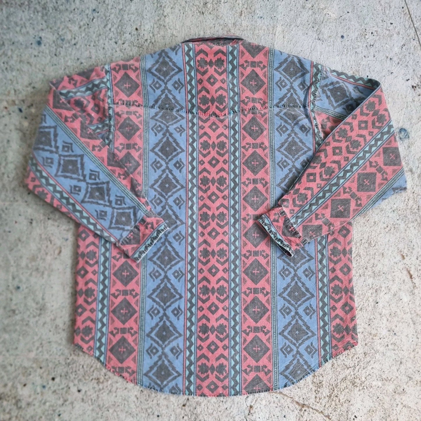 Wrangler Shirt Adult XL 17 17.5 Blue Brushpopper Striped Aztec Rodeo Western