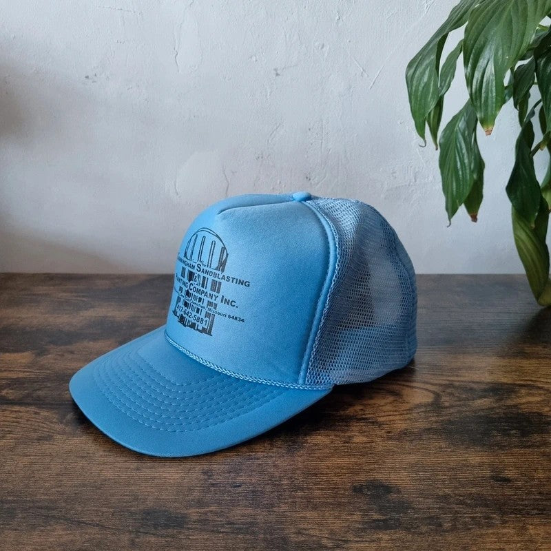 Vintage American Trucker Hat Snapback cap one size adjustable cunningham sandblasting blue