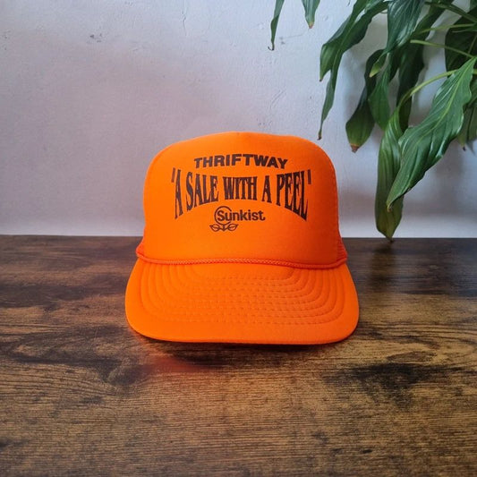 Vintage American Trucker Hat Snapback cap one size adjustable neon orange sunkist