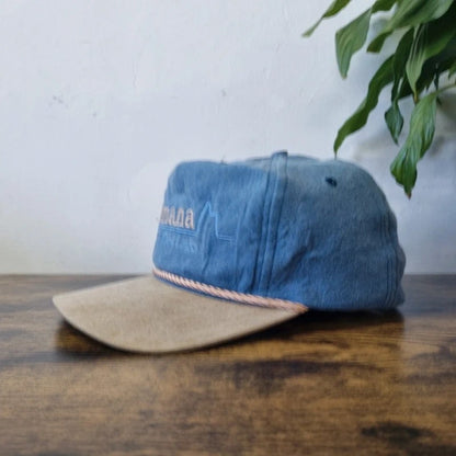 Vintage American Trucker Hat Snapback cap one size adjustable blue beige olomana