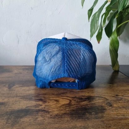 Vintage American Trucker Hat Snapback cap one size adjustable blue white Truck