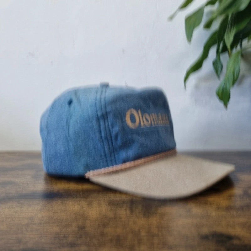 Vintage American Trucker Hat Snapback cap one size adjustable blue beige olomana
