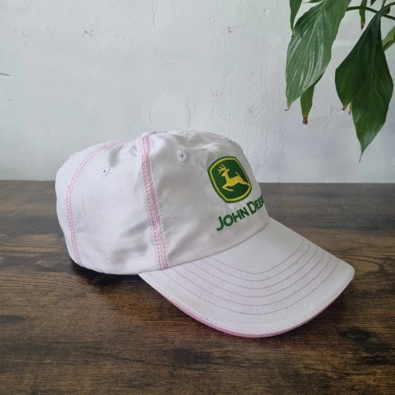 Vintage John deere Baseball Hat Snapback cap one size adjustable pink white