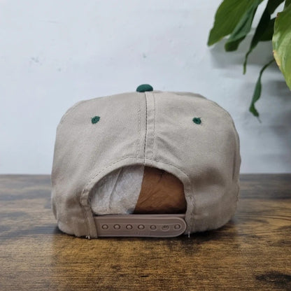 Vintage American Baseball Hat Snapback cap one size adjustable beige green central livestock