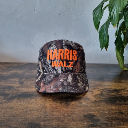Vintage American Baseball Hat Snapback cap one size adjustable Harris Walz brown realtree