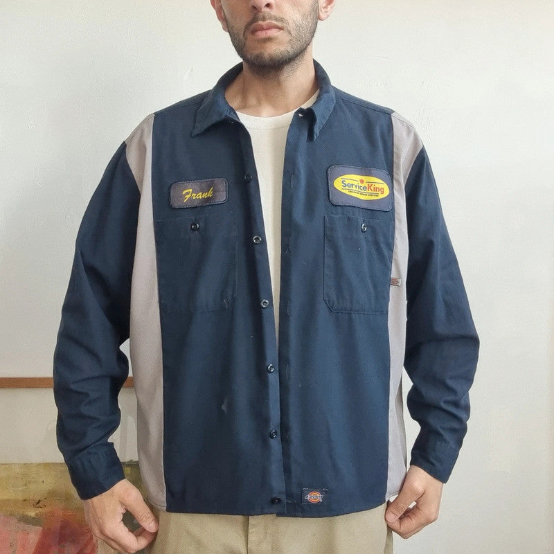 Vintage Dickies Boxy Fit Cropped Shirt long Sleeve XL plain Navy Button Up Skater Y2K Surf