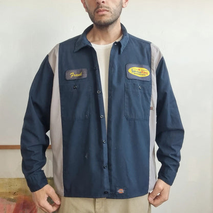 Vintage Dickies Boxy Fit Cropped Shirt long Sleeve XL plain Navy Button Up Skater Y2K Surf