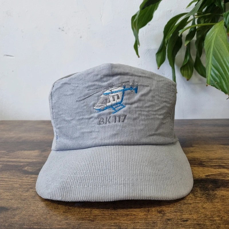 Vintage American Trucker Hat Snapback cap one size adjustable grey helicopter bk117