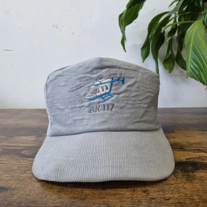 Vintage American Trucker Hat Snapback cap one size adjustable grey helicopter bk117