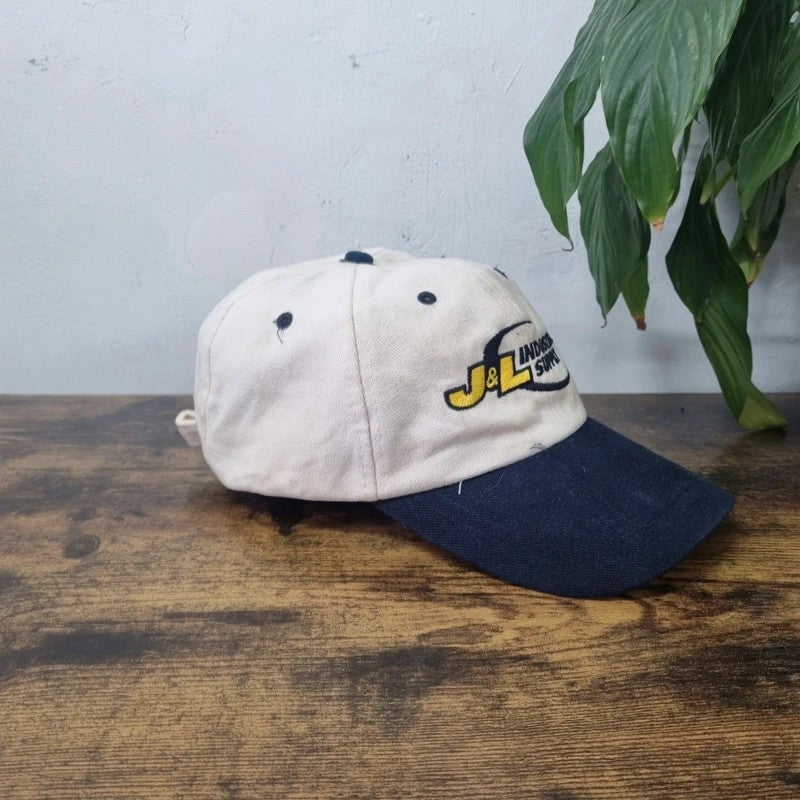 Vintage American Baseball Hat Snapback cap one size adjustable cream navy industrial supply