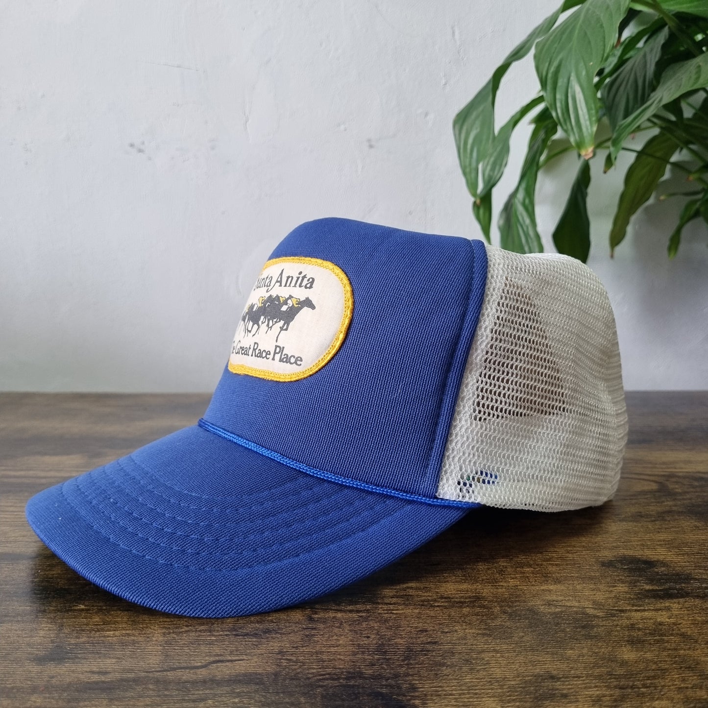 Vintage American Trucker Hat Snapback cap one size adjustable Blue santa anita