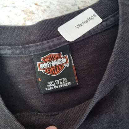 Harley Davidson Biker Blue Lightning Long sleeve shirt Mens 04 - Black - Size L