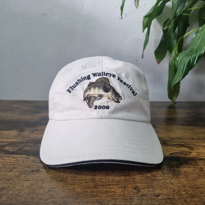 Vintage American Baseball Hat Snapback cap one size adjustable white fishing walleye festival