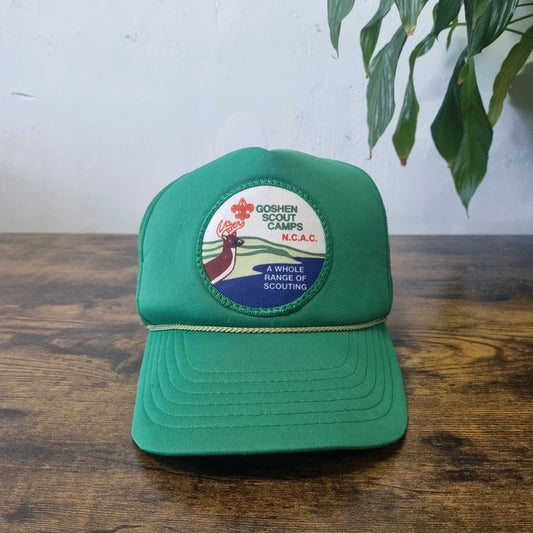Vintage American Trucker Hat Snapback cap one size adjustable green goshen scout camp deer