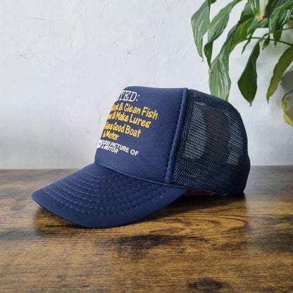 Vintage American Trucker Hat Snapback cap one size adjustable navy fishing novelty