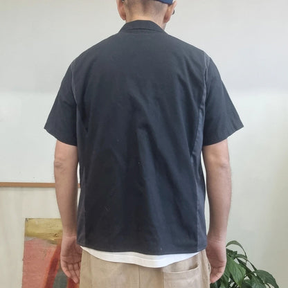 Vintage Dickies Boxy Fit Cropped Shirt Short Sleeve Medium plain Black Button Up Skater Y2K Surf